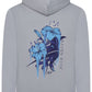 Back view of grey hoodie showing Nerone floral artwork screen-printed in blue – Winston’s Wish charity edition