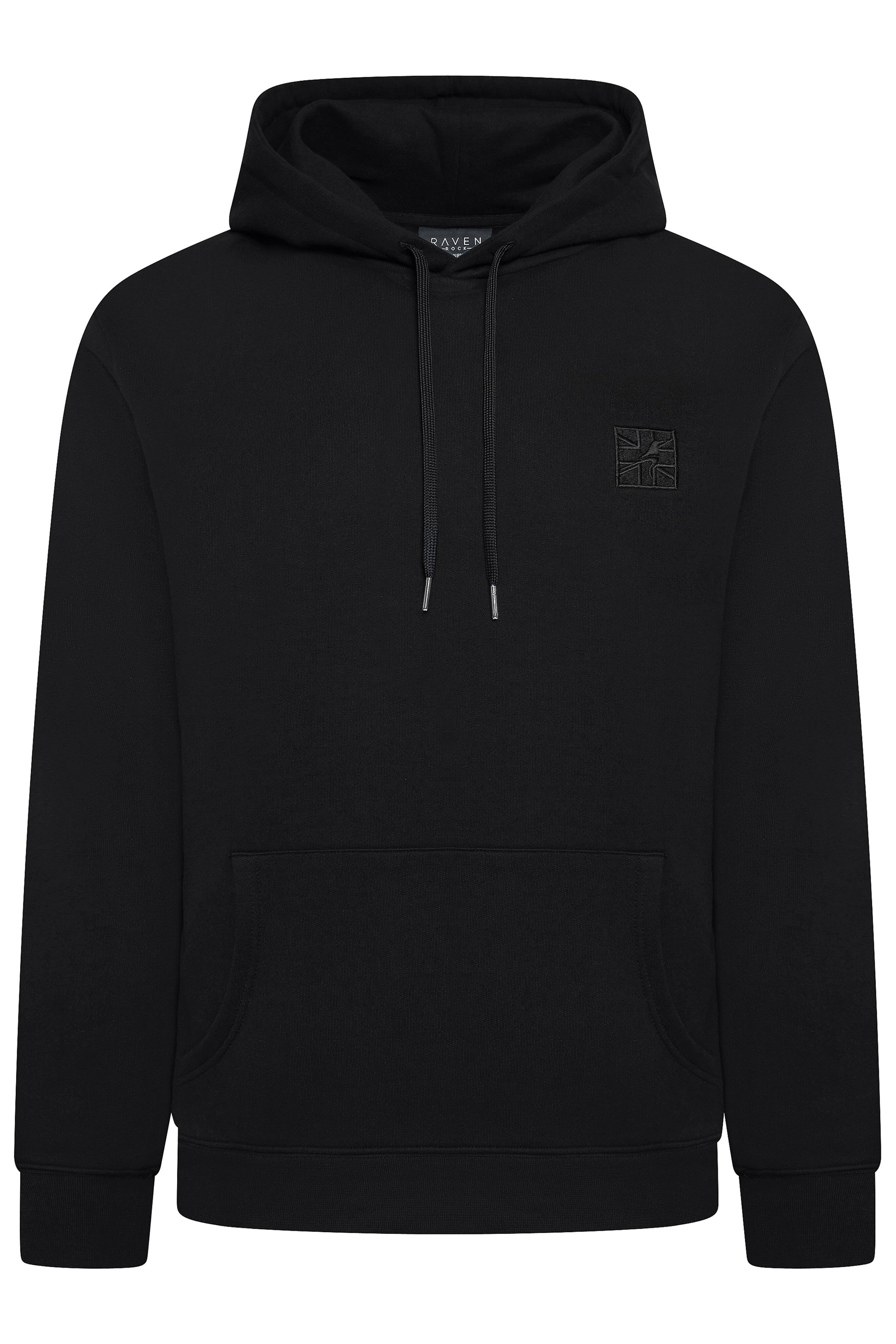 Men's black hoodie British-made with embroidered logo and luxury finish