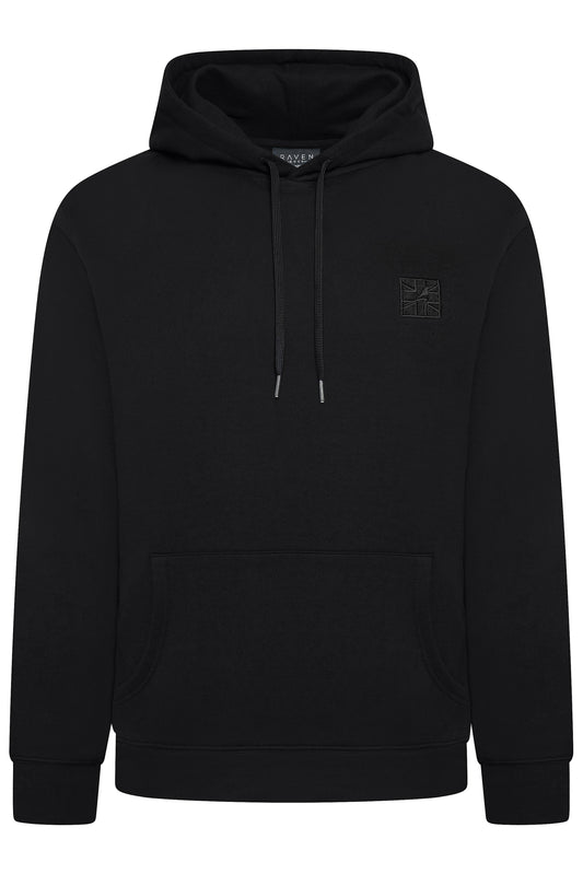 Men's black hoodie British-made with embroidered logo and luxury finish