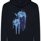 Back view of black hoodie with Nerone floral artwork in blue – supporting Winston’s Wish charity