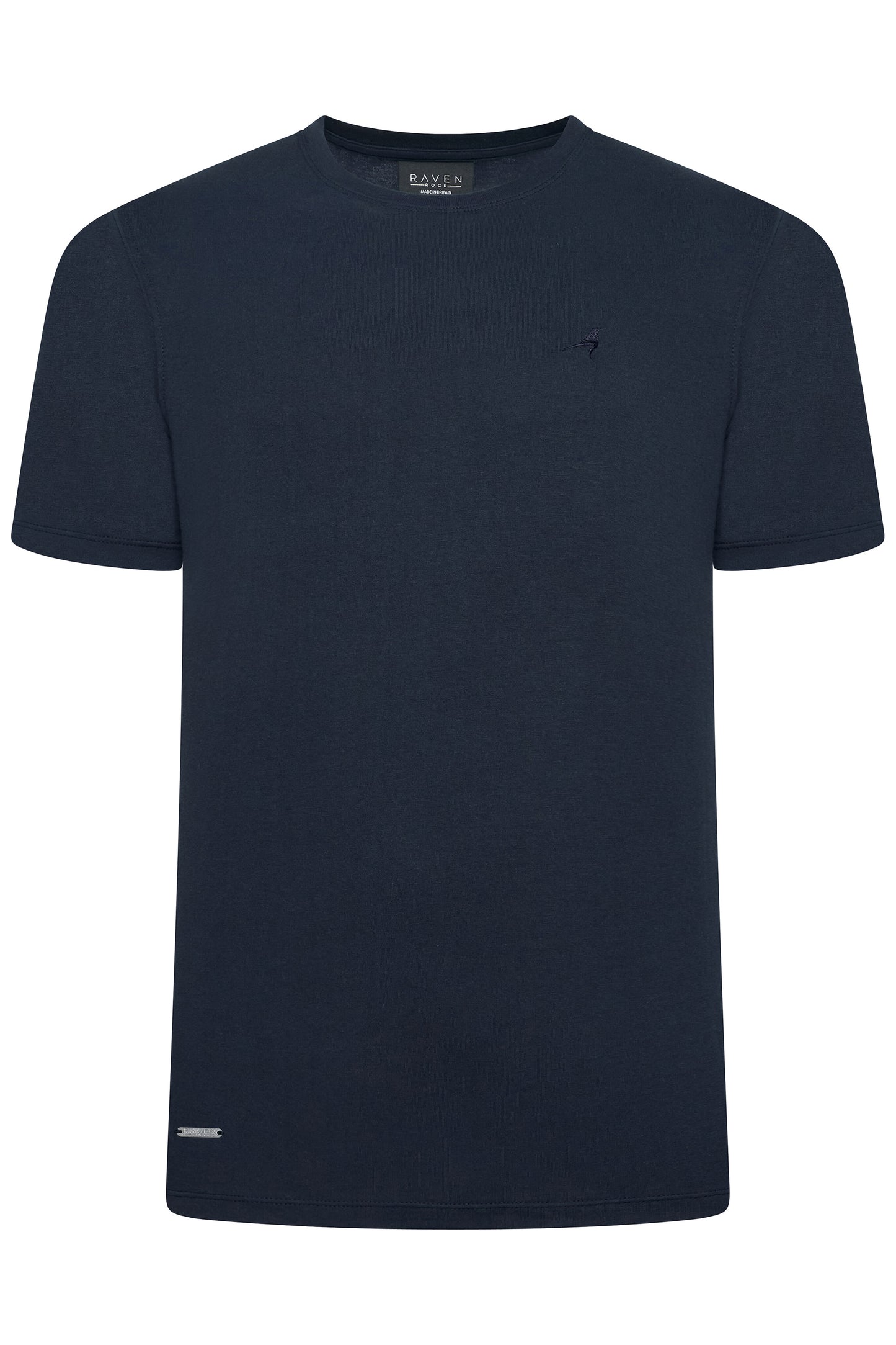 Men's navy t-shirt British-made cotton with embroidered badge and luxury tag