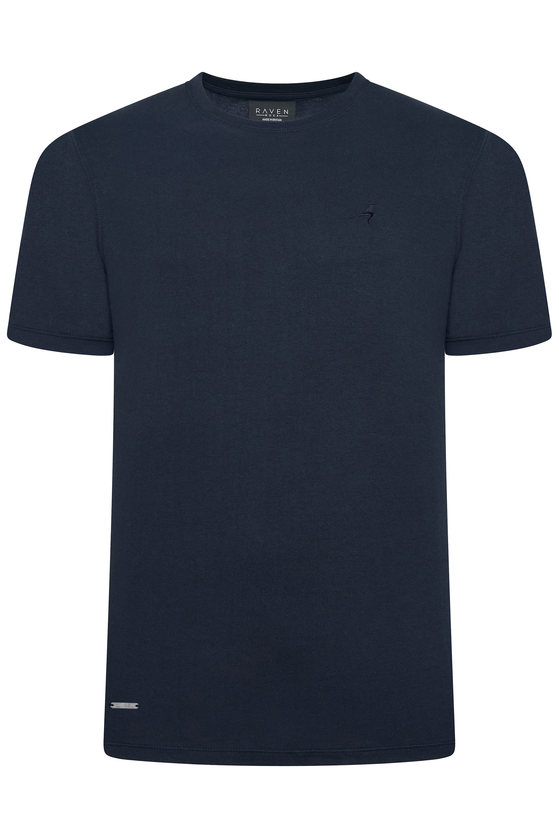 Men's navy t-shirt British-made cotton with embroidered badge and luxury tag