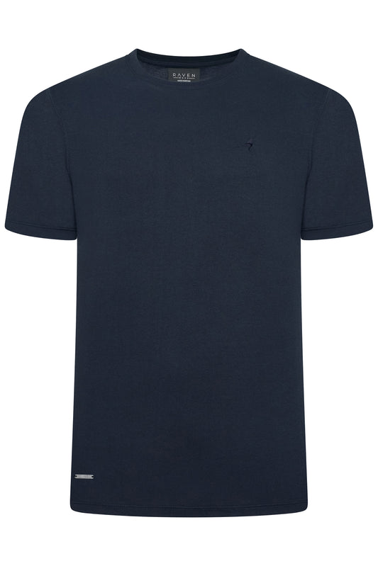Men's navy t-shirt British-made cotton with embroidered badge and luxury tag