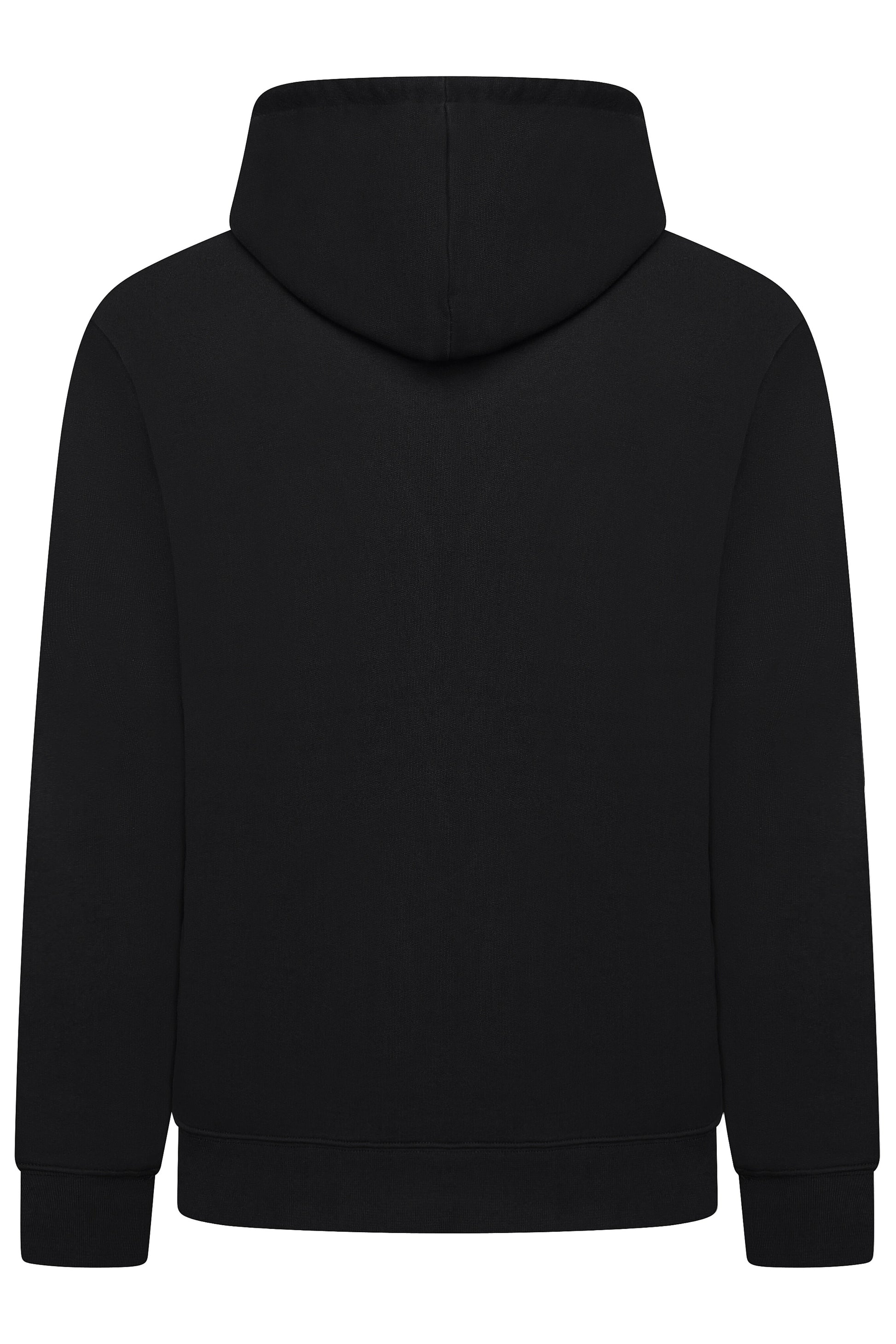 Black hoodie shown from the back on a white background