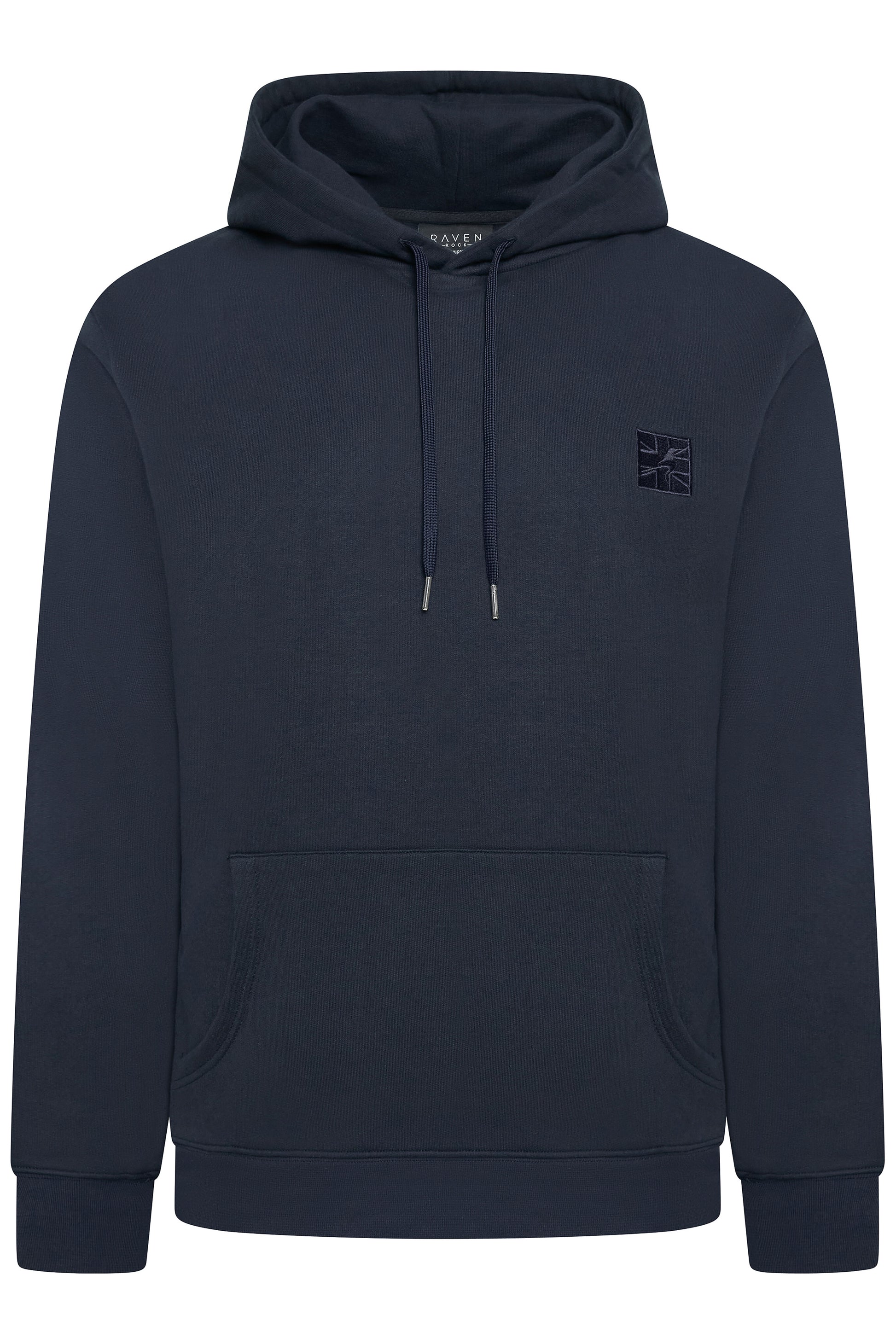 Men's navy hoodie British-made with embroidered badge and metal tag 