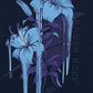 Close-up of Nerone floral screen print on back of navy hoodie – British-made hoodie with purpose