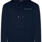 Front view of British-made navy hoodie with minimal RAVEN ROCK chest detail – RAVEN ROCK x Nerone