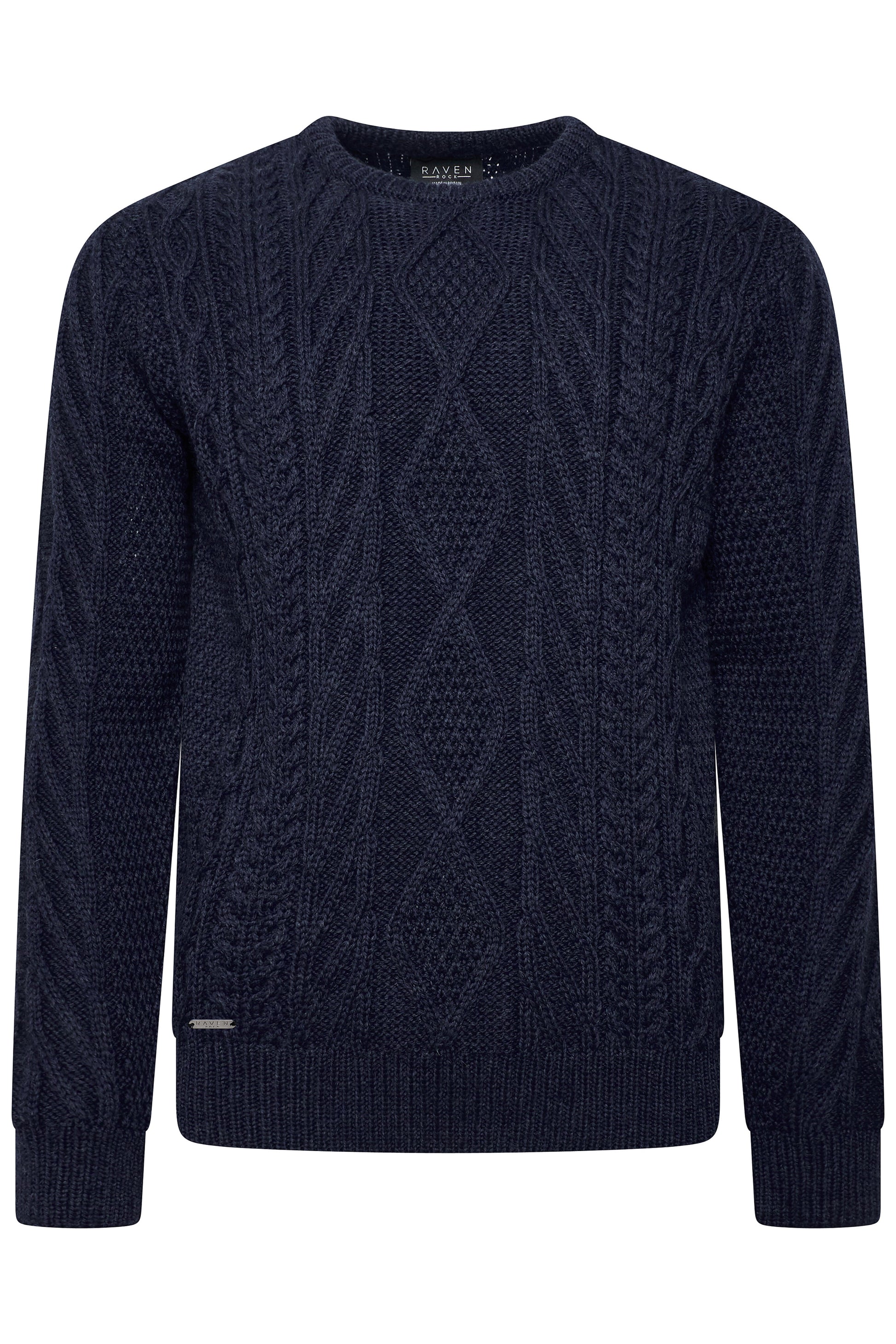 Navy blue cable knit sweater