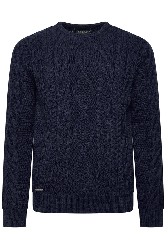Navy blue cable knit sweater