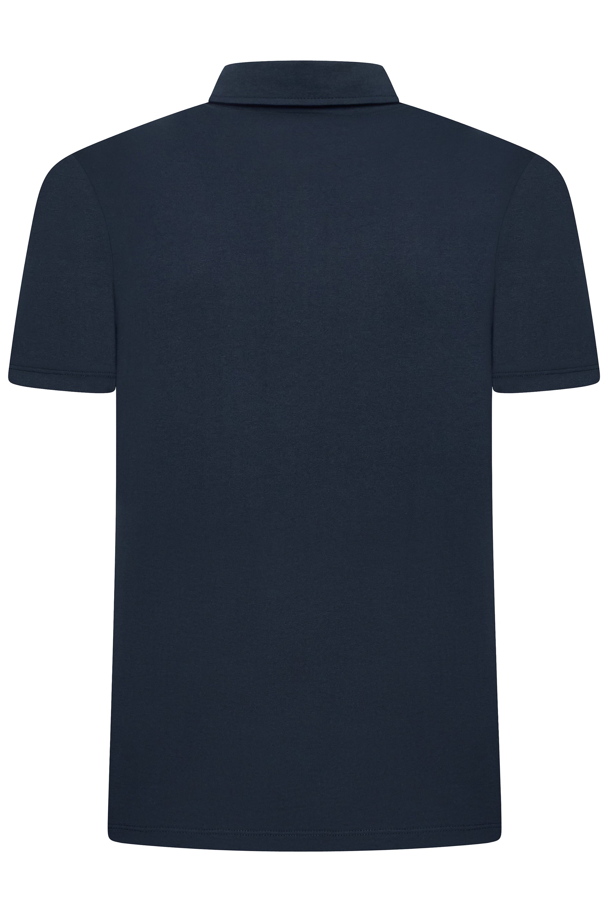 Back of navy blue polo shirt